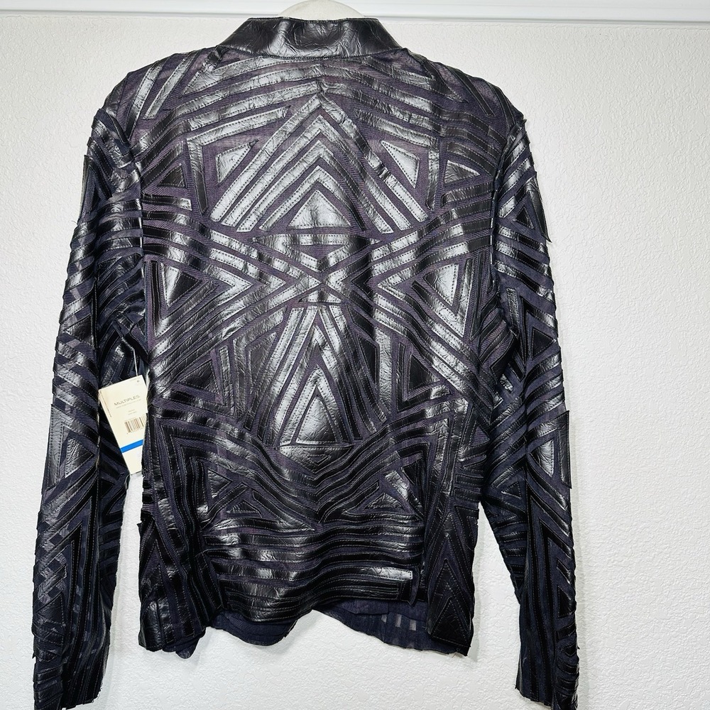 Multiples Faux Leather Geometric Pattern Zip Fron… - image 3